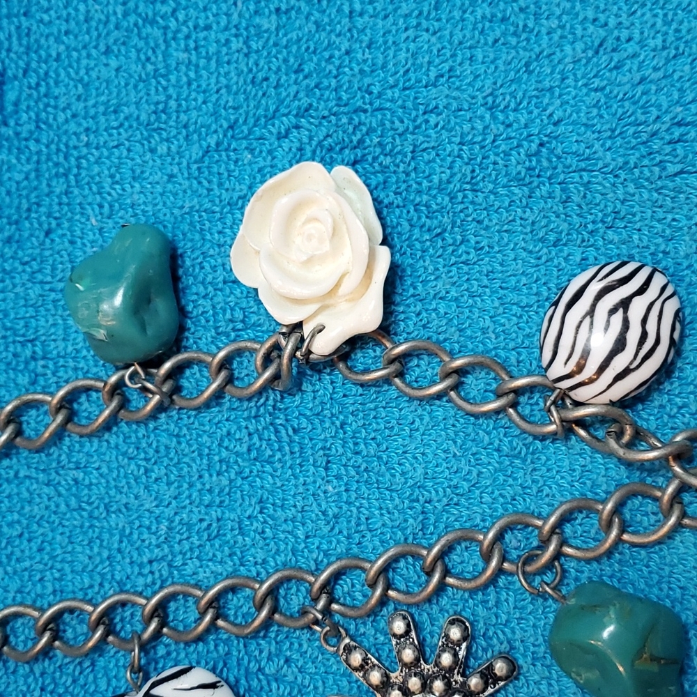 Western Style Cross Necklace and Earrings Set, Turquoise,  Zebra, Flower - Picture 10 of 10